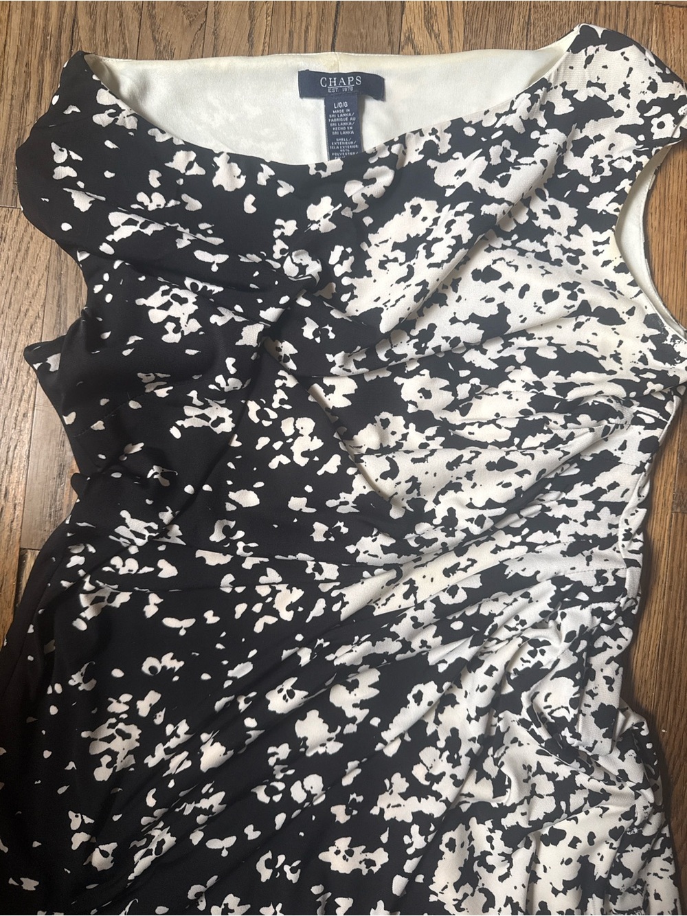 Chaps Black and White Abstract Midi Dress